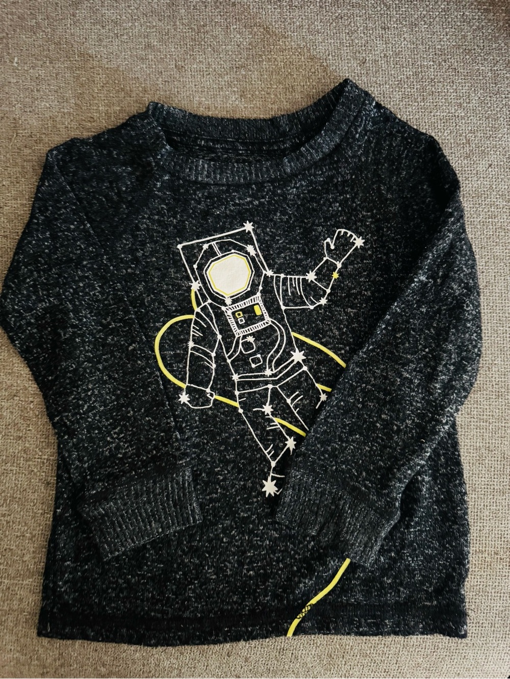Kids Astronaut Graphic Pullover Sweater - Black with Yellow Detail